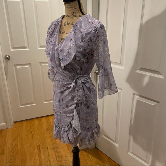 Purple floral wrap ruffle dress - Picture 8 of 9